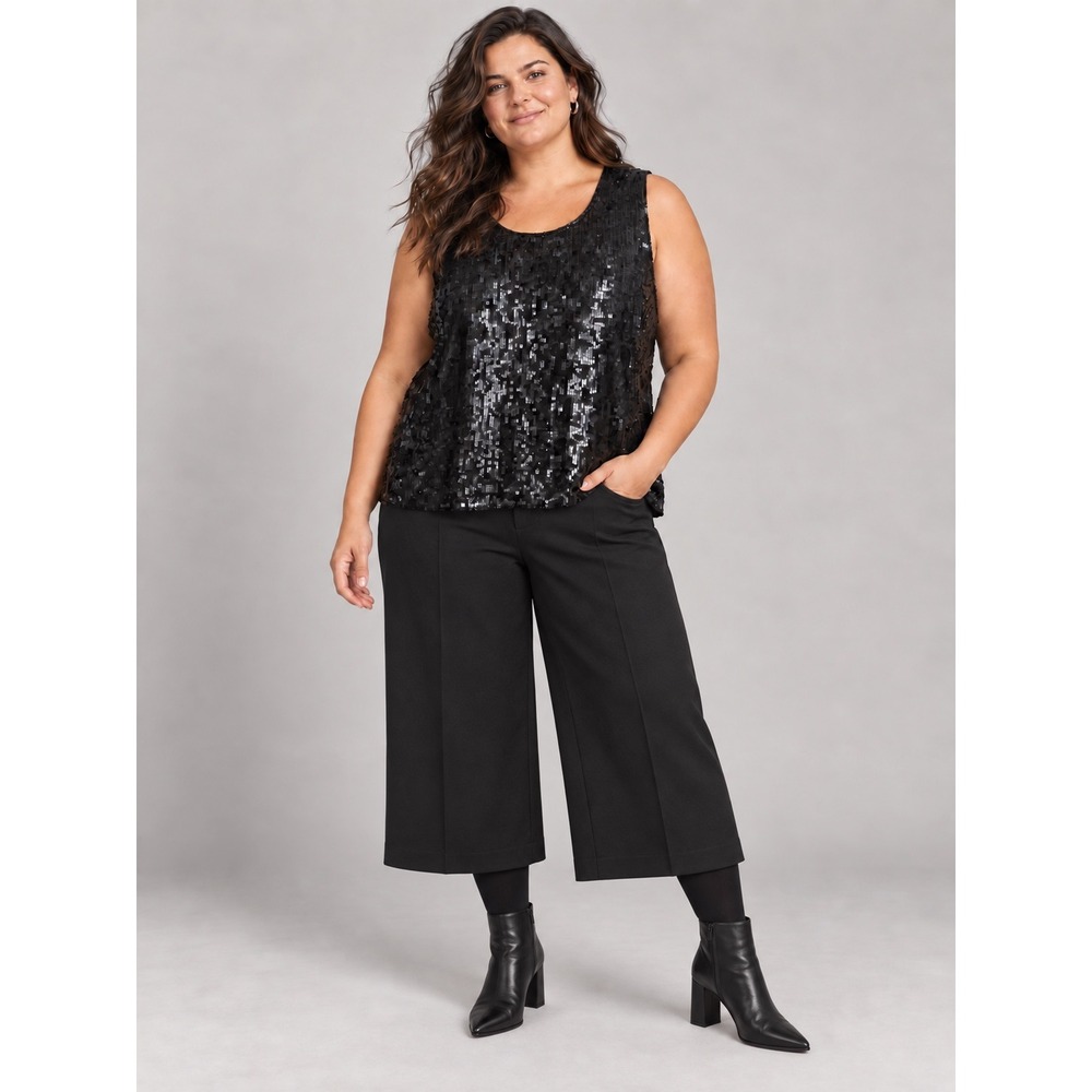 Vintage 90s Laurence Kazar Size 3X Black Silk Sequin Beaded Sleeveless Party Top